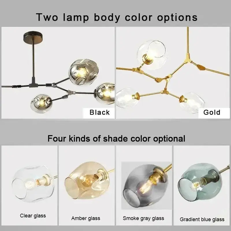 Decorbites teal glass bubble chandelier eight globes black or gold body shade options: amber on Tampa Home & Garden Store