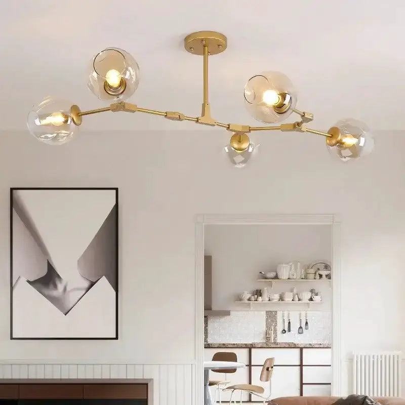 Chandelier Modern teal glass bubble eight globe light with brass finish on Tampa Home & Garden Store