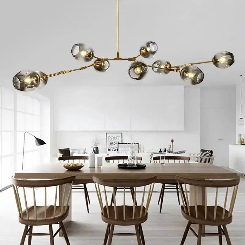 Chandelier modern teal glass bubble eight-globe light with brass arms Decorbites on Tampa Home & Garden Store
