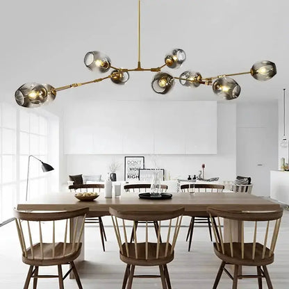 Chandelier modern teal glass bubble eight-globe light with brass arms Decorbites on Tampa Home & Garden Store