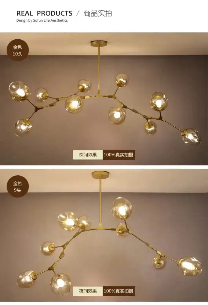 Chandelier Modern teal glass bubble eight-globe light with brass arms Decorbites on Tampa Home & Garden Store