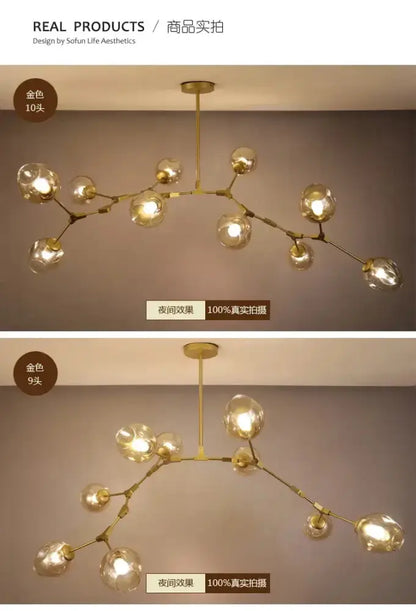 Chandelier Modern teal glass bubble eight-globe light with brass arms Decorbites on Tampa Home & Garden Store