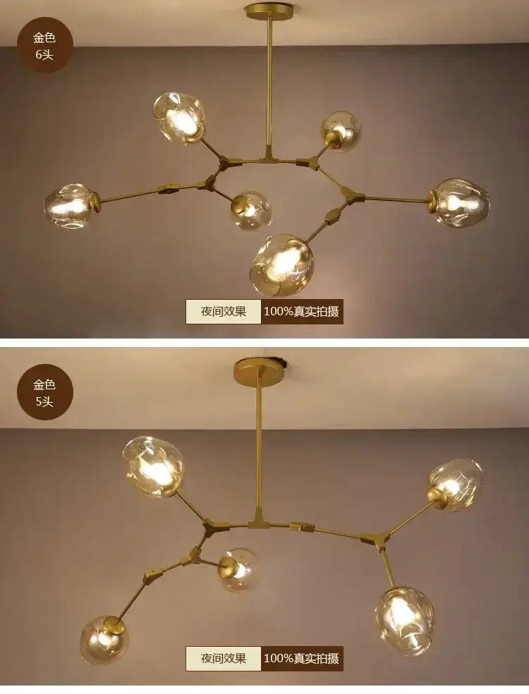Gold-toned eight-globe glass bubble chandelier by Decorbites with ceiling mount and modern arms on Tampa Home & Garden Store