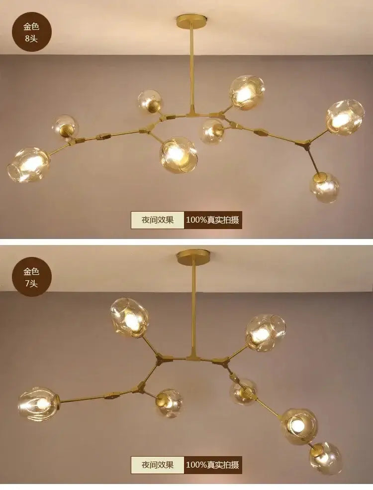 Decorbites eight-globe teal glass bubble chandelier with brass finish for living room on Tampa Home & Garden Store