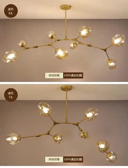 Decorbites eight-globe teal glass bubble chandelier with brass finish for living room on Tampa Home & Garden Store