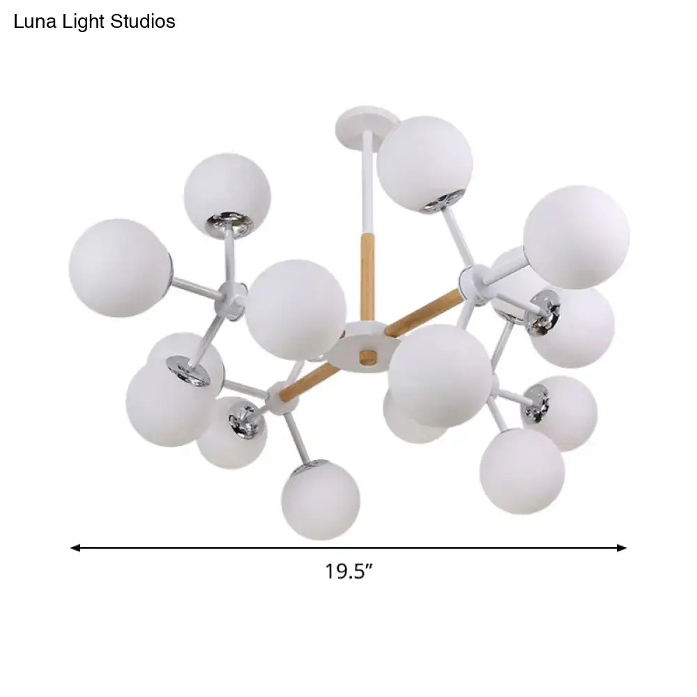 White Globe Chandelier by Decorbites with wood-accent arms, modern home & garden lighting on Tampa Home & Garden Store