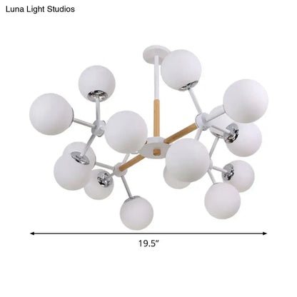 White Globe Chandelier by Decorbites with wood-accent arms, modern home & garden lighting on Tampa Home & Garden Store