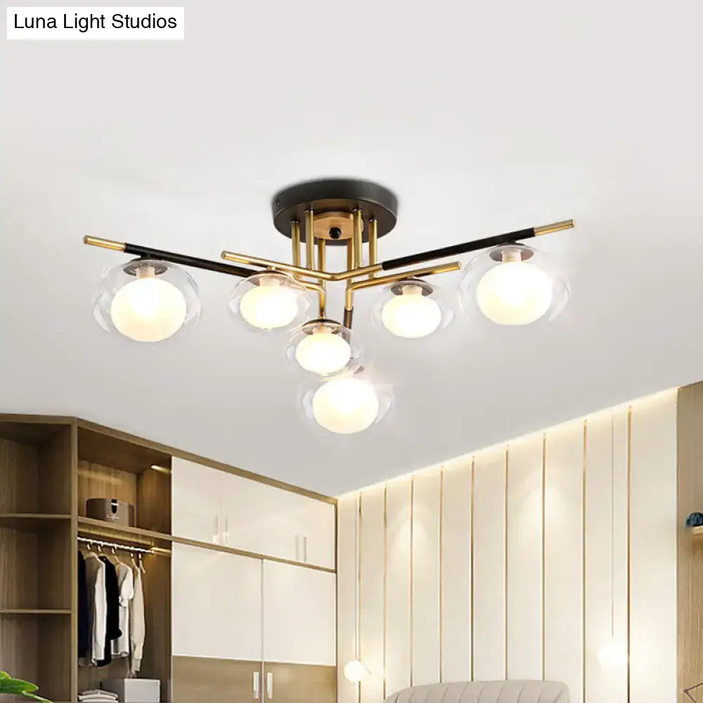 Gold Oval Glass Light with brass finish and clear glass globes, ceiling mount on Tampa Home & Garden Store