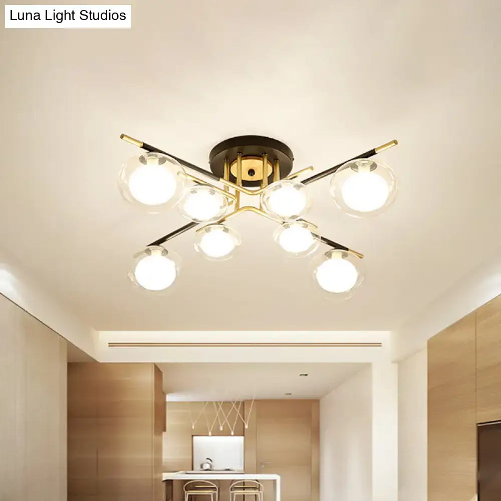 Decorbites Gold oval glass light fixture with brass accents and multiple clear globe bulbs on Tampa Home & Garden Store
