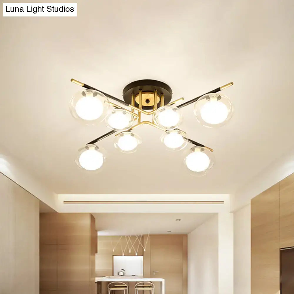 Gold oval glass light ceiling fixture by Decorbites with brass arms and clear glass globes on Tampa Home & Garden Store