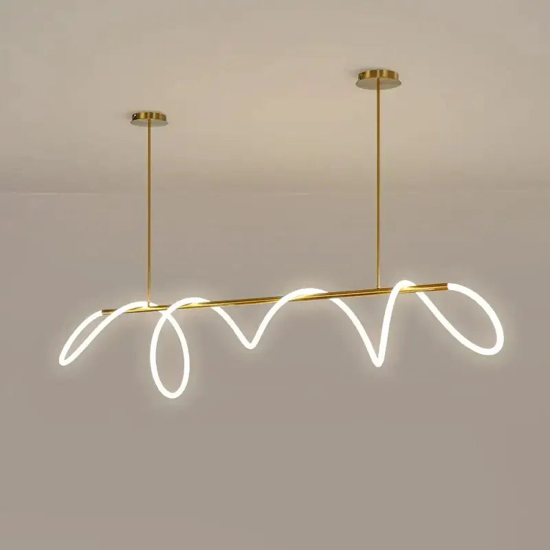 Modern gold curved LED pendant chandelier by Decorbites with looping neon light for dining room on Tampa Home & Garden Store