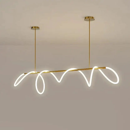 Modern gold curved LED pendant chandelier by Decorbites with looping neon light for dining room on Tampa Home & Garden Store