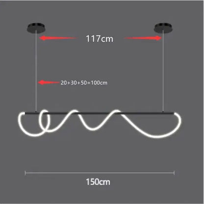 Decorbites modern gold curved LED chandelier pendant with wavy light tubes on dark bar 150 cm on Tampa Home & Garden Store
