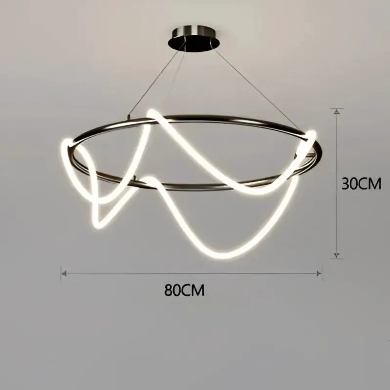 Modern gold curved LED chandelier pendant, circular ring with sine-wave light 80cm wide on Tampa Home & Garden Store