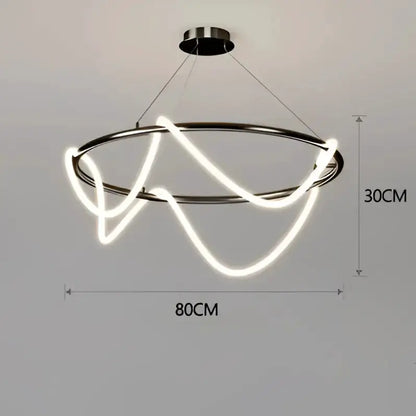 Modern gold curved LED chandelier pendant, circular ring with sine-wave light 80cm wide on Tampa Home & Garden Store