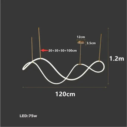 Decorbites modern gold curved LED chandelier pendants, 120cm wide, 1.2m drop, LED 75W on Tampa Home & Garden Store