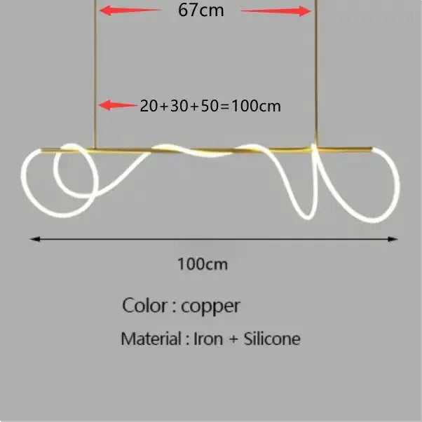 Modern gold curved pendant chandelier Decorbites, copper iron silicone 100 cm LED dining light on Tampa Home & Garden Store