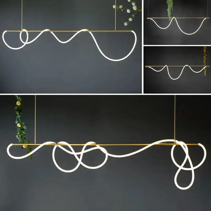 Modern gold curved LED pendant chandelier Decorbites with looping wave accents for dining rooms on Tampa Home & Garden Store
