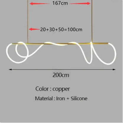 Modern gold curved LED chandelier pendant by Decorbites, copper iron silicone on Tampa Home & Garden Store