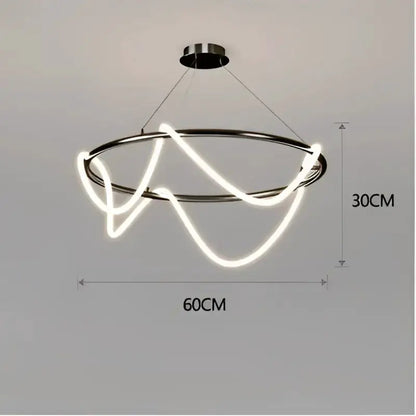 Decorbites gold curved LED chandelier pendant with wave light on circular ring, 60cm dia on Tampa Home & Garden Store