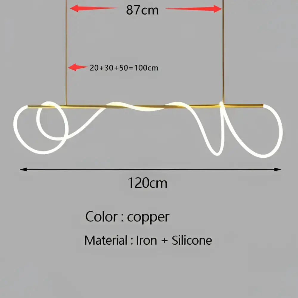 Decorbites copper curved LED chandelier pendant in iron + silicone, modern design on Tampa Home & Garden Store