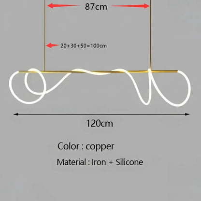 Decorbites copper curved LED chandelier pendant in iron + silicone, modern design on Tampa Home & Garden Store