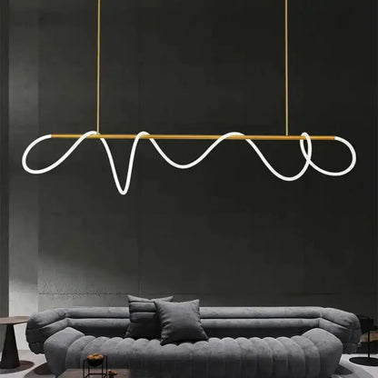 Decorbites modern gold curved LED chandelier pendant for dining room with looping tubes on Tampa Home & Garden Store