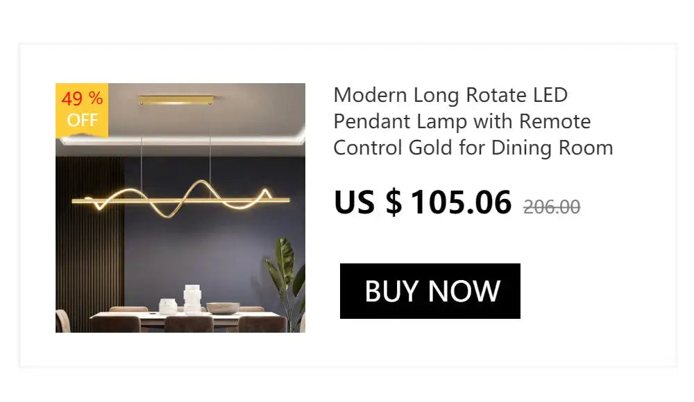 Modern gold curved LED pendant chandelier by Decorbites for dining room on Tampa Home & Garden Store