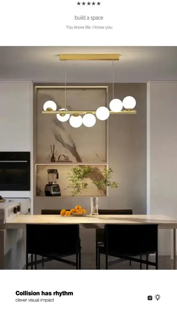 Chandelier gold ceiling glass pendant light with globe bulbs by Decorbites dining table on Tampa Home & Garden Store