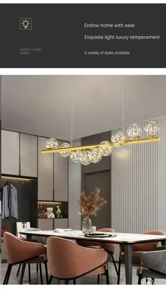 Chandelier Decorbites modern gold long ceiling dining room light with glass globe pendants on Tampa Home & Garden Store
