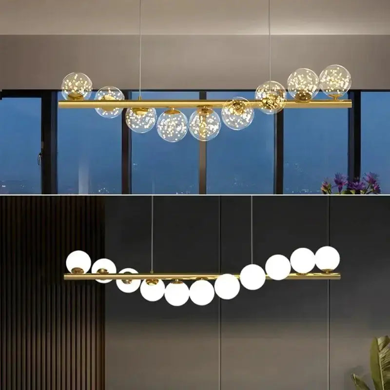 Chandelier Decorbites modern gold long ceiling bar with glass globe pendants on Tampa Home & Garden Store