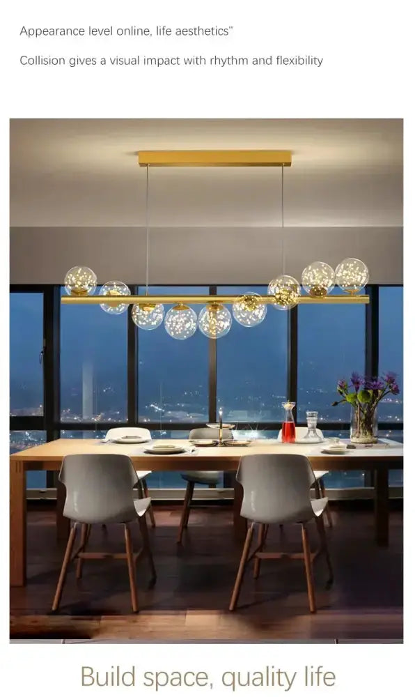 Chandelier modern gold long ceiling dining room glass pendant light with glass spheres on Tampa Home & Garden Store