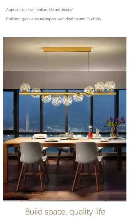 Chandelier modern gold long ceiling dining room glass pendant light with glass spheres on Tampa Home & Garden Store