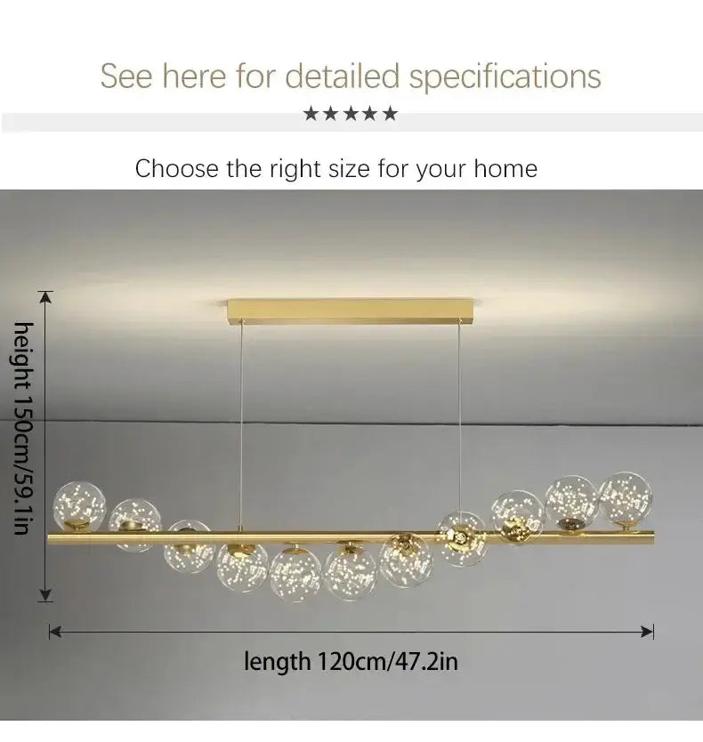 Chandelier modern gold long ceiling lighting with glass bubble globes Decorbites on Tampa Home & Garden Store
