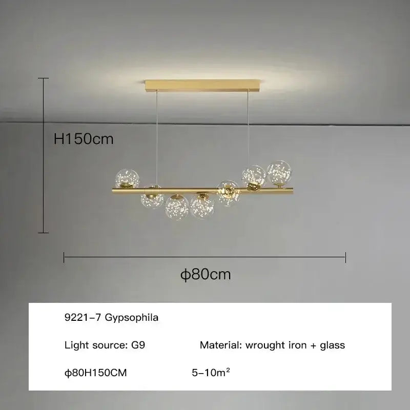 Chandelier Decorbites Gypsophila gold ceiling chandelier with glass globes along gold bar on Tampa Home & Garden Store