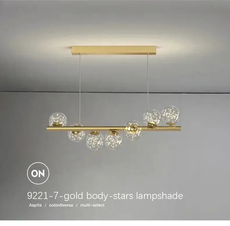 Chandelier Decorbites gold long bar with glass globe bulbs for dining room on Tampa Home & Garden Store