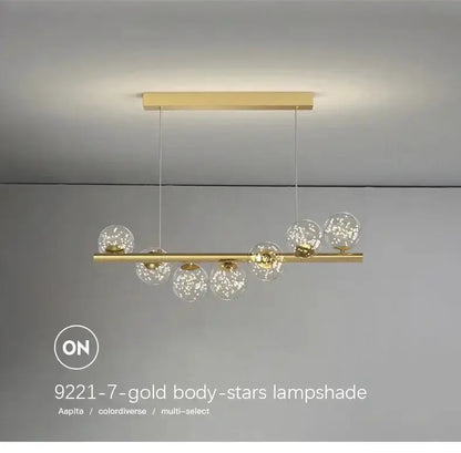 Chandelier Decorbites gold long bar with glass globe bulbs for dining room on Tampa Home & Garden Store
