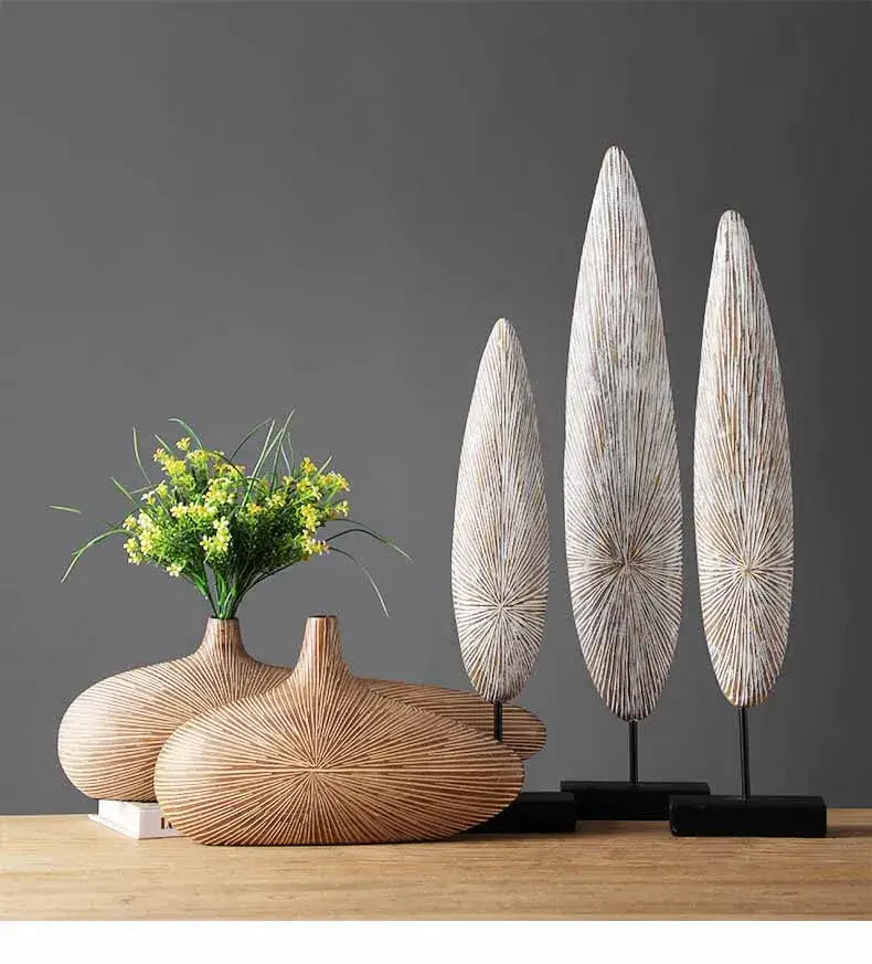 Light brown resin vase set by Decorbites: 3 tall obelisks and 2 oval vases on Tampa Home & Garden Store