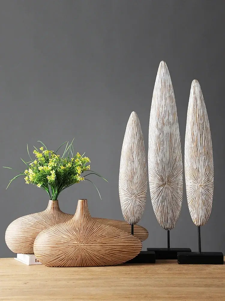 Light Brown Resin Vase by Decorbites: five textured vases with radial sunburst patterns on Tampa Home & Garden Store
