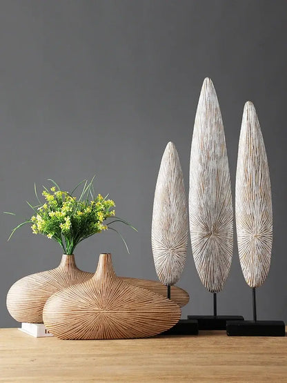 Light Brown Resin Vase by Decorbites: five textured vases with radial sunburst patterns on Tampa Home & Garden Store