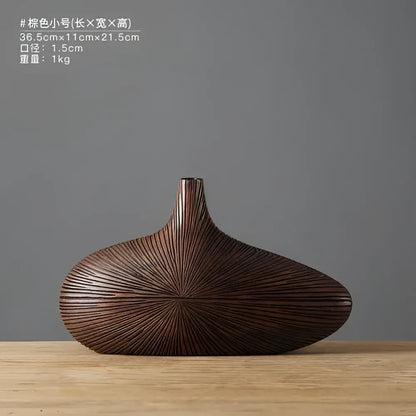 Light Brown Resin Vase by Decorbites with radiating ribbed texture on Tampa Home & Garden Store