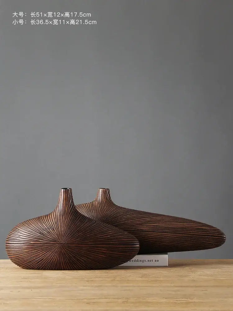 Decorbites light brown resin vases, 2-piece set with ribbed radiating texture on Tampa Home & Garden Store
