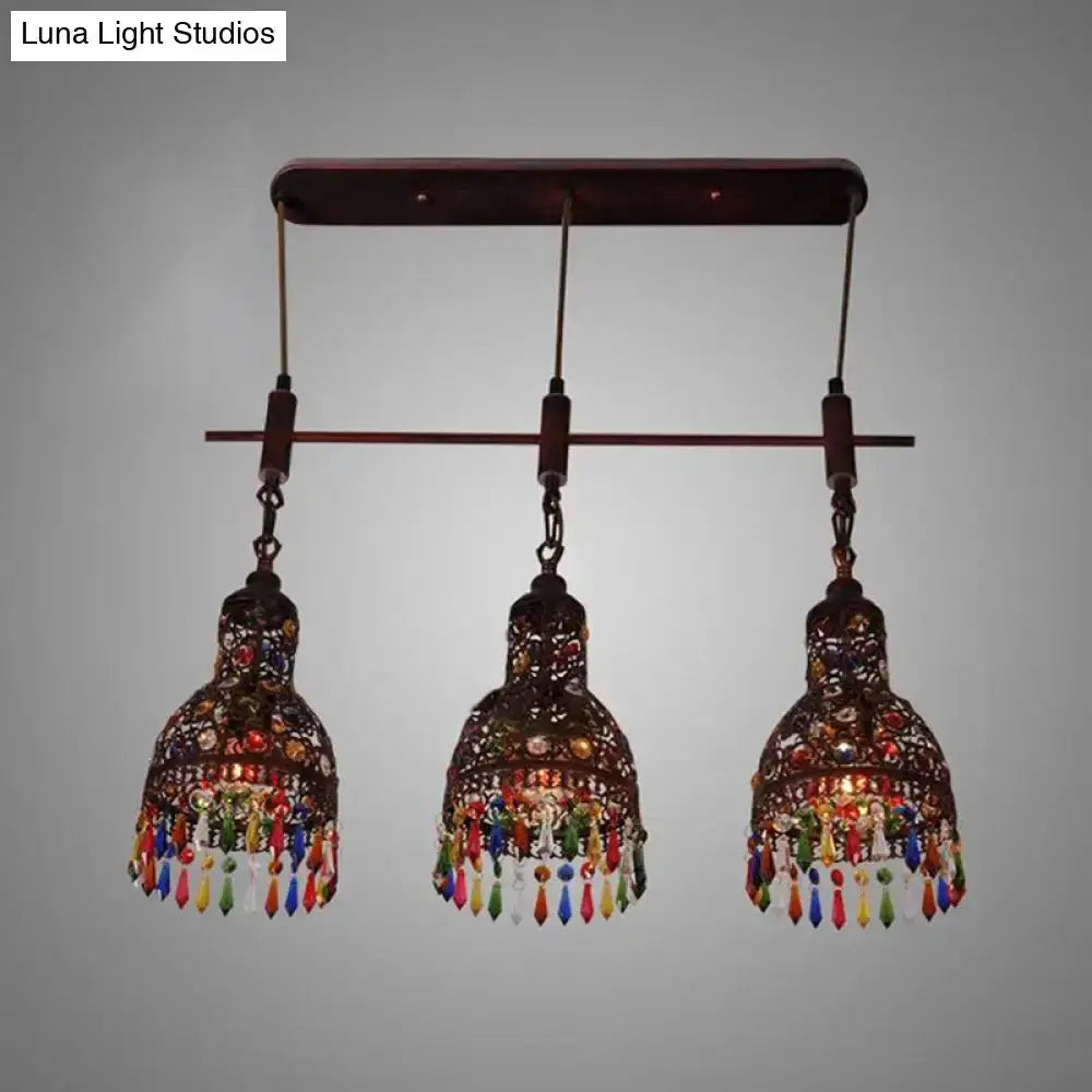Art deco dark metal beaded cluster pendant light with three hanging lamps Decorbites on Tampa Home & Garden Store