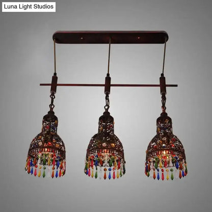 Art deco dark metal beaded cluster pendant light with three hanging lamps Decorbites on Tampa Home & Garden Store