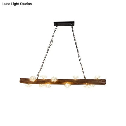 Rustic wooden mushroom chandelier pendant with log bar and glass bulbs, two chains Decorbites on Tampa Home & Garden Store