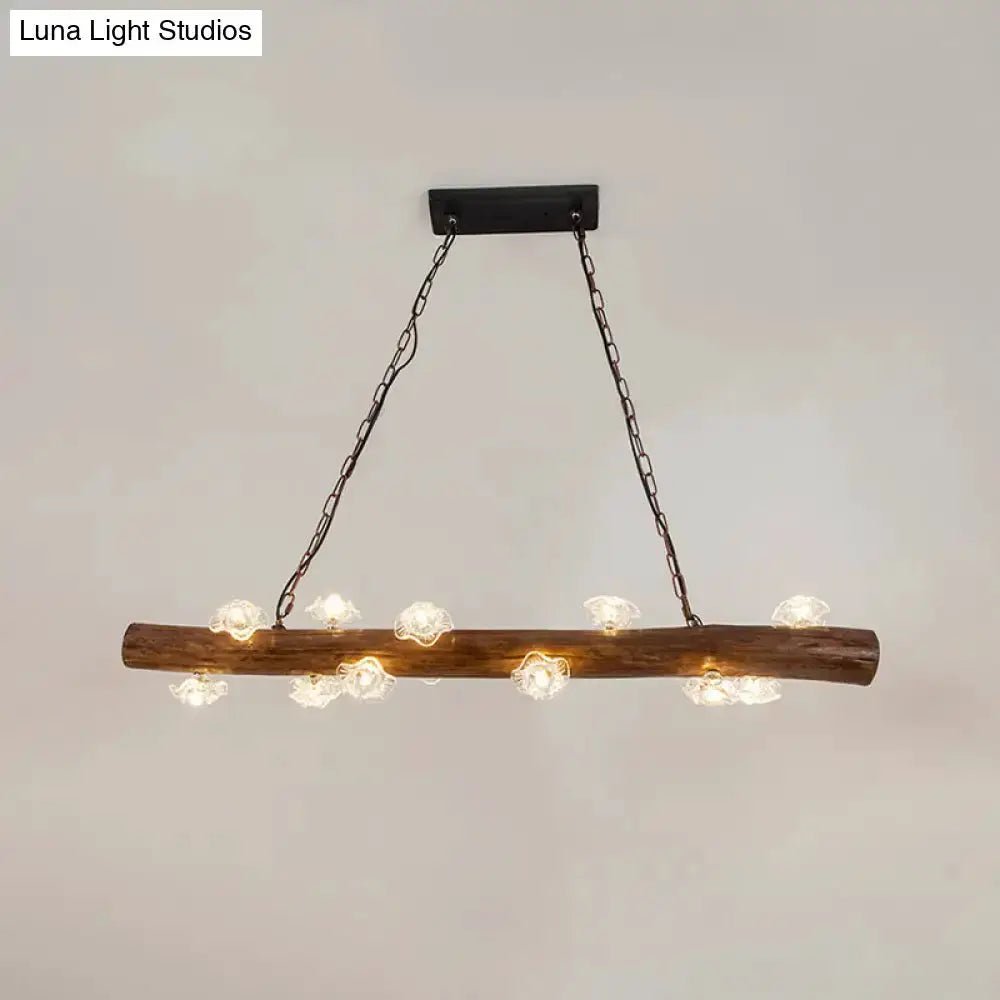 Rustic wooden mushroom chandelier pendant with glass mushroom bulbs, suspended by chains on Tampa Home & Garden Store