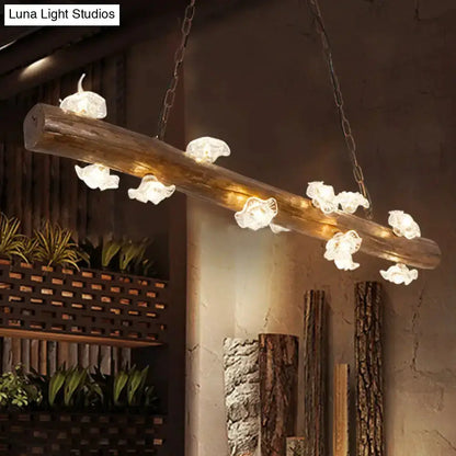 Rustic wooden mushroom chandelier dining pendant Decorbites brown log beam with glass bulbs on Tampa Home & Garden Store