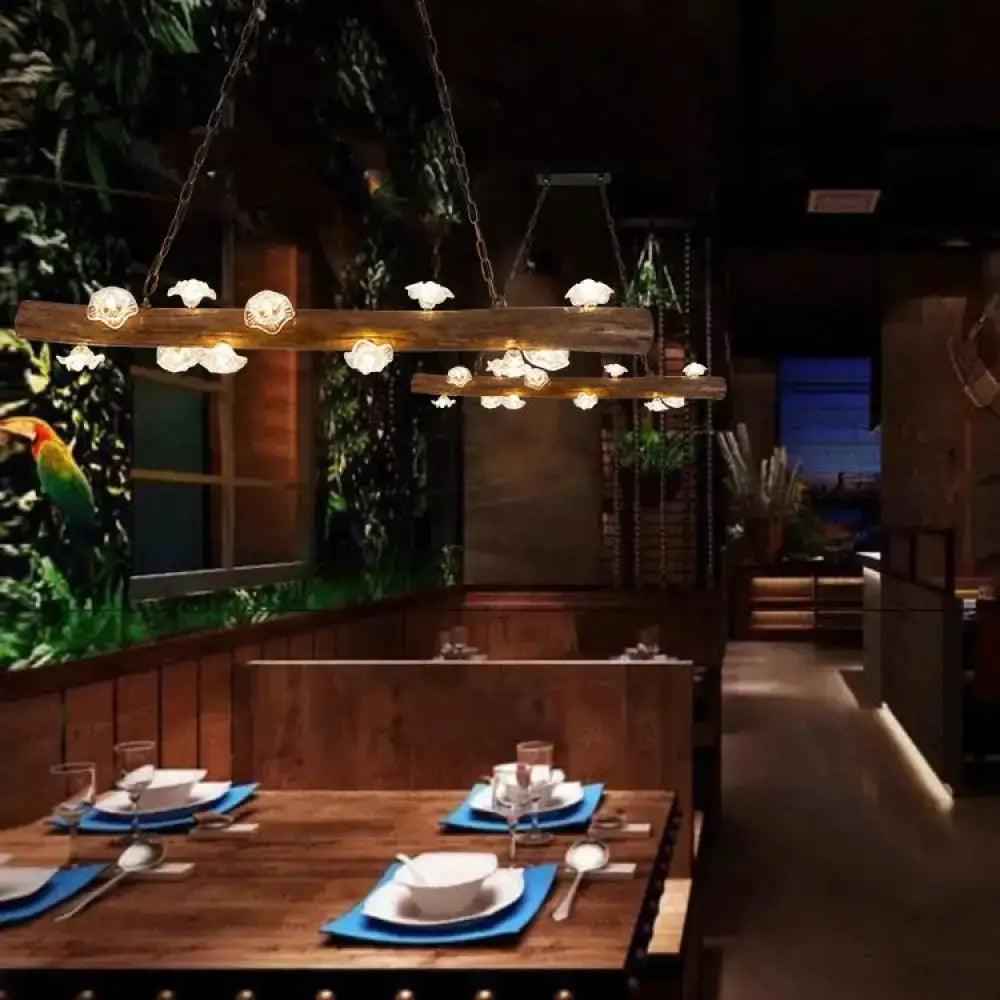 Rustic style wooden mushroom chandelier dining room pendant by Decorbites with amber bulbs on Tampa Home & Garden Store