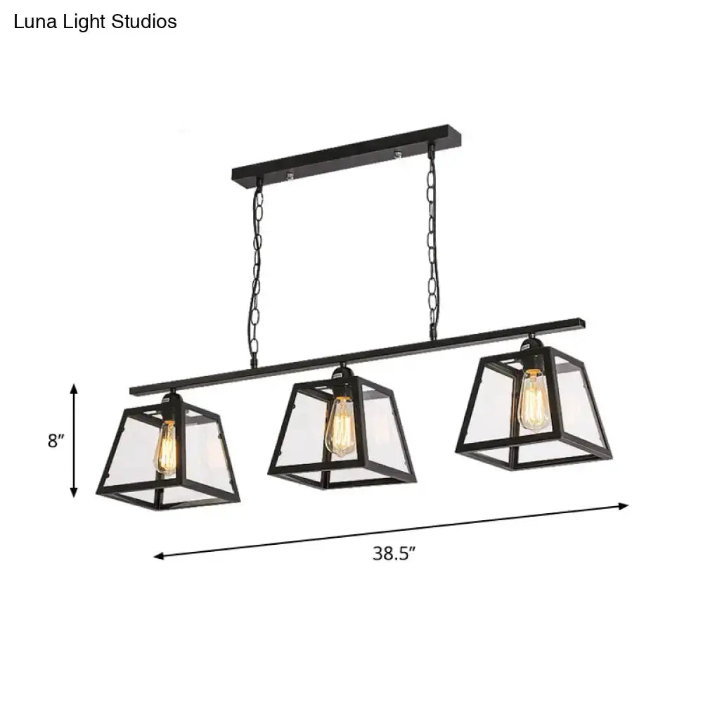 Industrial black metal island pendant light with three glass lanterns, Decorbites on Tampa Home & Garden Store
