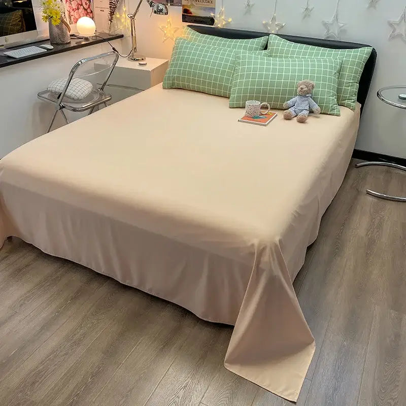 Duvet cover bedding set in beige with mint green Nordic plaid pillow shams by Decorbites on Tampa Home & Garden Store